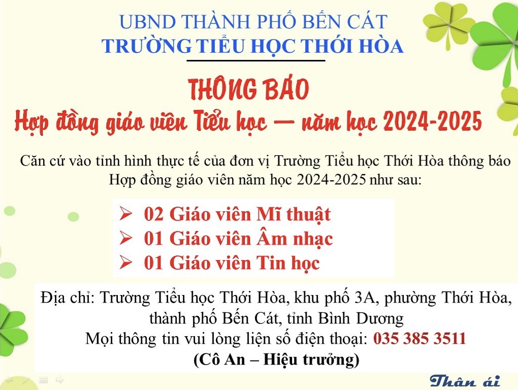 thông báo tuyển giáo viên